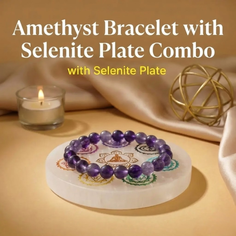Amethyst Bracelet with Selenite Plate Combo - — Consecrated Numero-Vastu Remedy by Dhrminder Bhattia