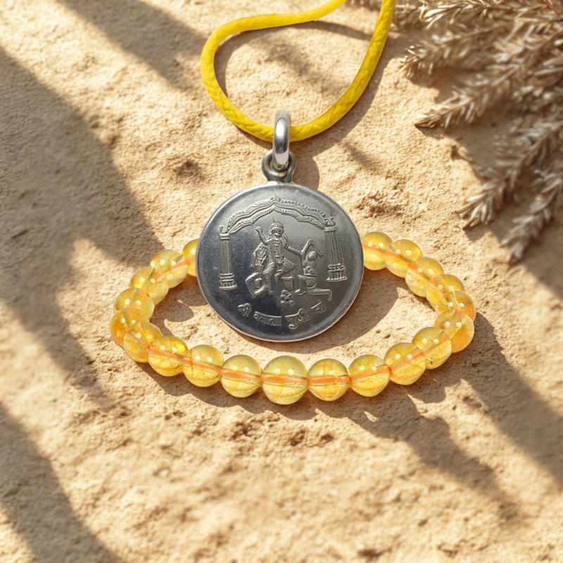 Powerful Baglamukhi Silver Locket Yantra Pendant & Citrine Crystal Bracelet Combo - — Consecrated Numero-Vastu Remedy by Dhrminder Bhattia