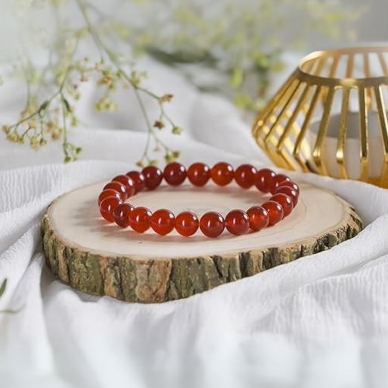 Carnelian Bracelet (8mm) for Men and Women - — Consecrated Numero-Vastu Remedy by Dhrminder Bhattia
