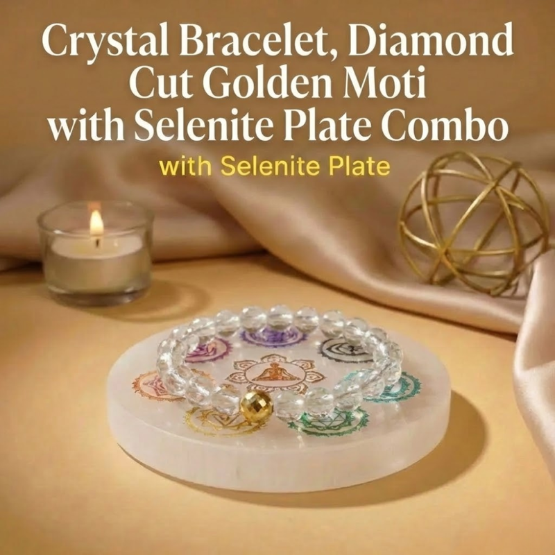 Crystal bracelet Diamond Cut with Selenite Plate Combo - — Consecrated Numero-Vastu Remedy by Dhrminder Bhattia