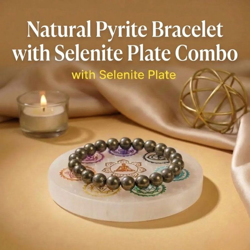 Pyrite Bracelet with Free Raw Selenite Plate - — Consecrated Numero-Vastu Remedy by Dhrminder Bhattia