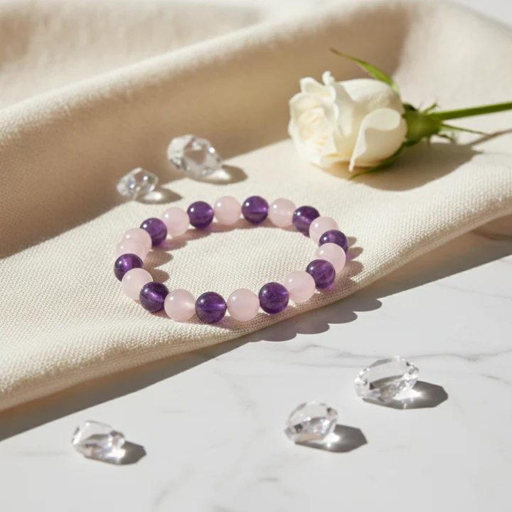 Rose Quartz & Amethyst Bracelet Certified - — Consecrated Numero-Vastu Remedy by Dhrminder Bhattia
