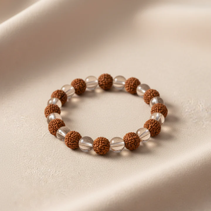 Rudraksha and Crystal Bracelet (8mm) for Men and Women — Consecrated Numero-Vastu Remedy by Dhrminder Bhattia