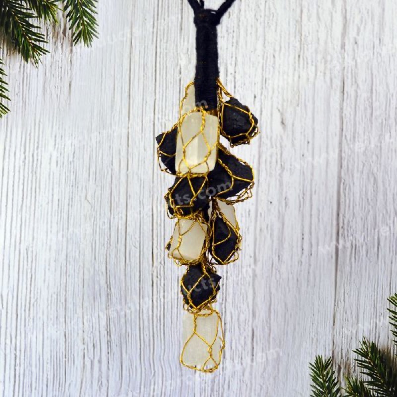 Selenite and tourmaline Tumble Hanging for Car and Door - — Consecrated Numero-Vastu Remedy by Dhrminder Bhattia