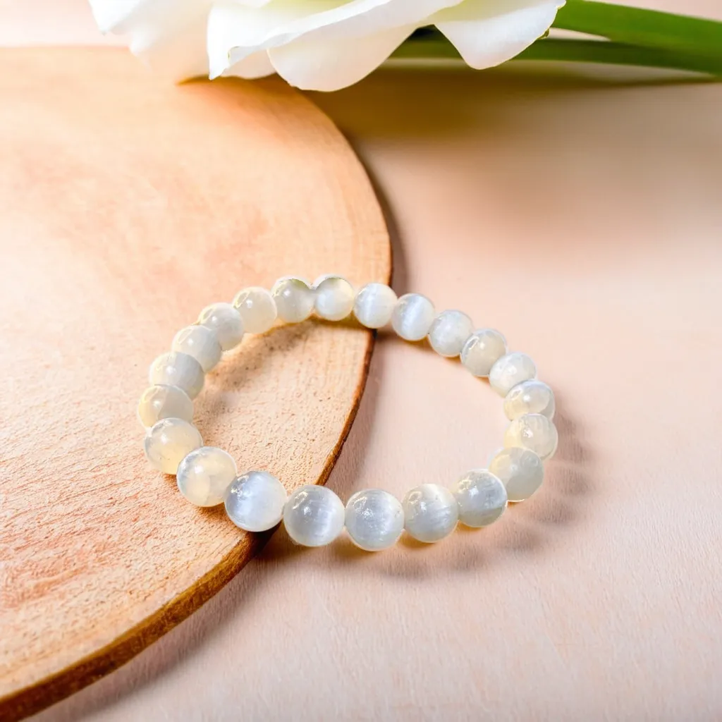 Selenite Bracelet 8mm for Clarity and Inner Peace - Premium Quality — Consecrated Numero-Vastu Remedy by Dhrminder Bhattia