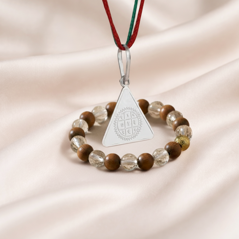 Surya Budh Yantra Locket With Wood Crystal Bracelet Combo — Consecrated Numero-Vastu Remedy by Dhrminder Bhattia