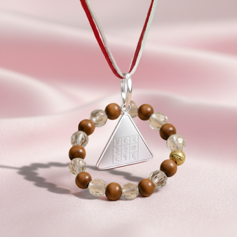 Powerful Surya Pyra Yantra Pure Silver Locket with Wood & Crystal Bracelet Combo - — Consecrated Numero-Vastu Remedy by Dhrminder Bhattia