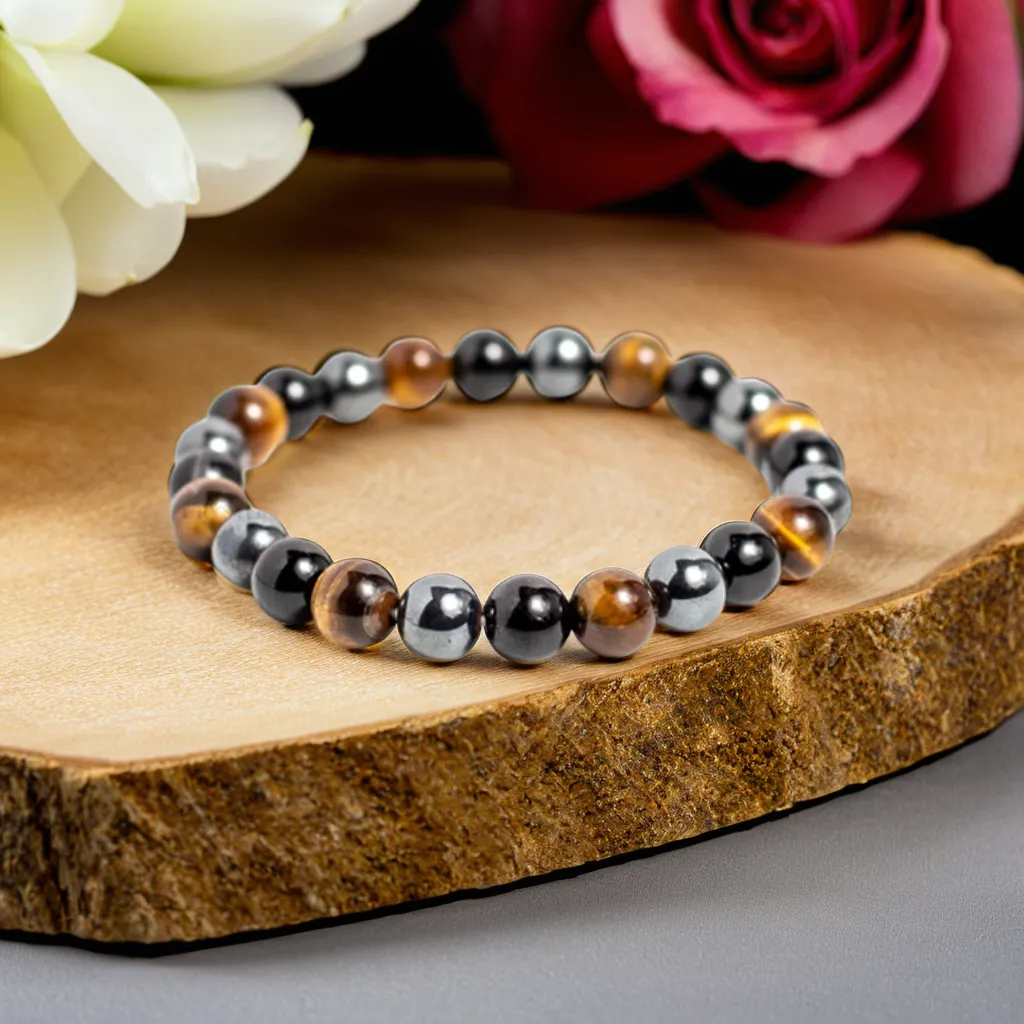 Triple Protection Bracelet Tiger Eye, Hematite, And Black Obsidian (8mm) - — Consecrated Numero-Vastu Remedy by Dhrminder Bhattia
