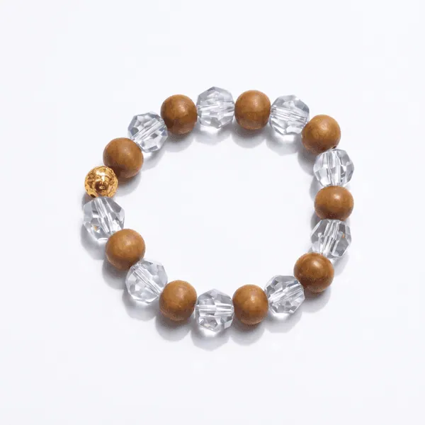 Wood And Clear Crystal Bracelet (Diamond Cut) — Consecrated Numero-Vastu Remedy by Dhrminder Bhattia