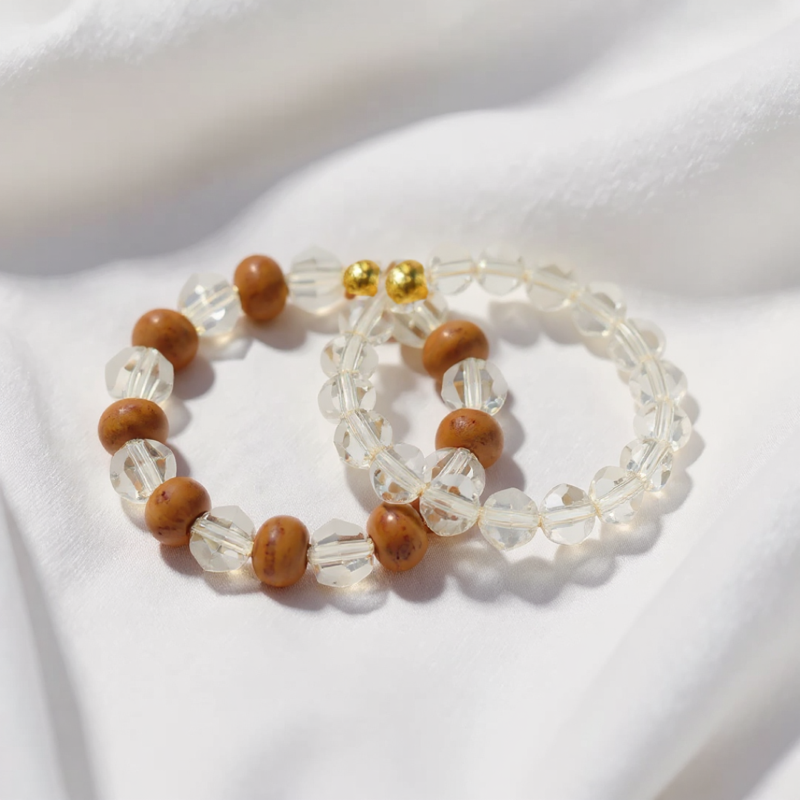 Wood Crystal & Crystal Bracelet Diamond-Cut 8mm Bracelet Combo — Consecrated Numero-Vastu Remedy by Dhrminder Bhattia